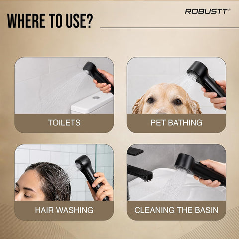 Hand Faucet for Toilet with Magnetic Holder | 2 Flow Modes | Health Faucet Gun Only with One-Touch Button, Built-In Aerator & Anti-Rust ABS | Jet Spray for Toilet Cleaning, Pet & Hair Washing