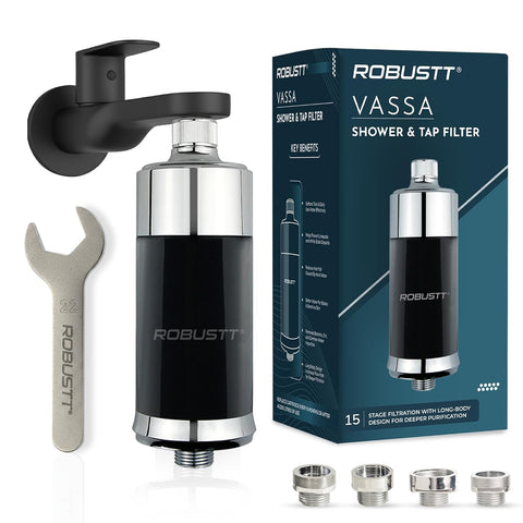 Robustt Vassa 15 Stage Tap Filter & Water Softener for Home | Reduces Hair Fall, Skin Dryness & Limescale| Hard Water Softener For Tap, Shower, Handshower| Includes Kit & Manual