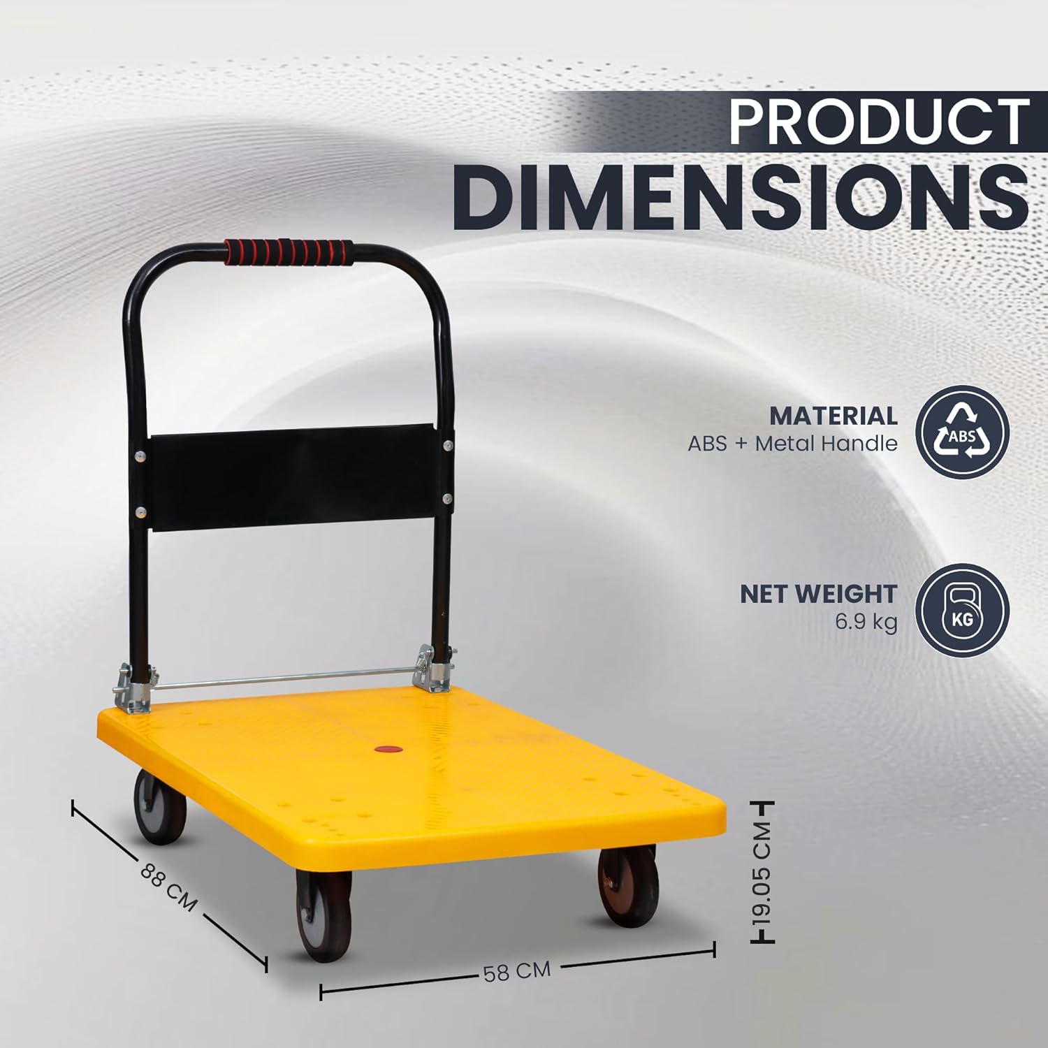 Dimensions of Yellow Foldable Platform Trolley