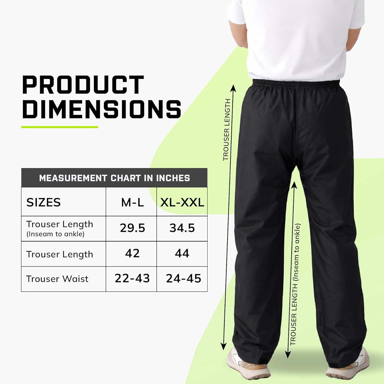 Dimensions of Rain pants