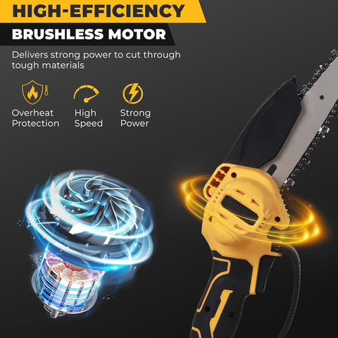 Robustt Handheld Cordless Chainsaw Machine with Safety Lock | 2 Rechargeable 21V Lithium Batteries With Charger | Super Sharp Wood Cutting Machine Chain | Overheating Protection Brushless Motor