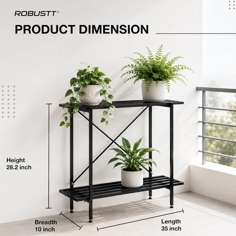 2-Tier Metal Plant Stand | 35x10 Inch | 100kg Capacity | Heavy Duty Garden Stand for Pots with X-Shaped Support | Rustproof Coating, Adjustable Feet | Indoor & Outdoor Balcony Garden Display