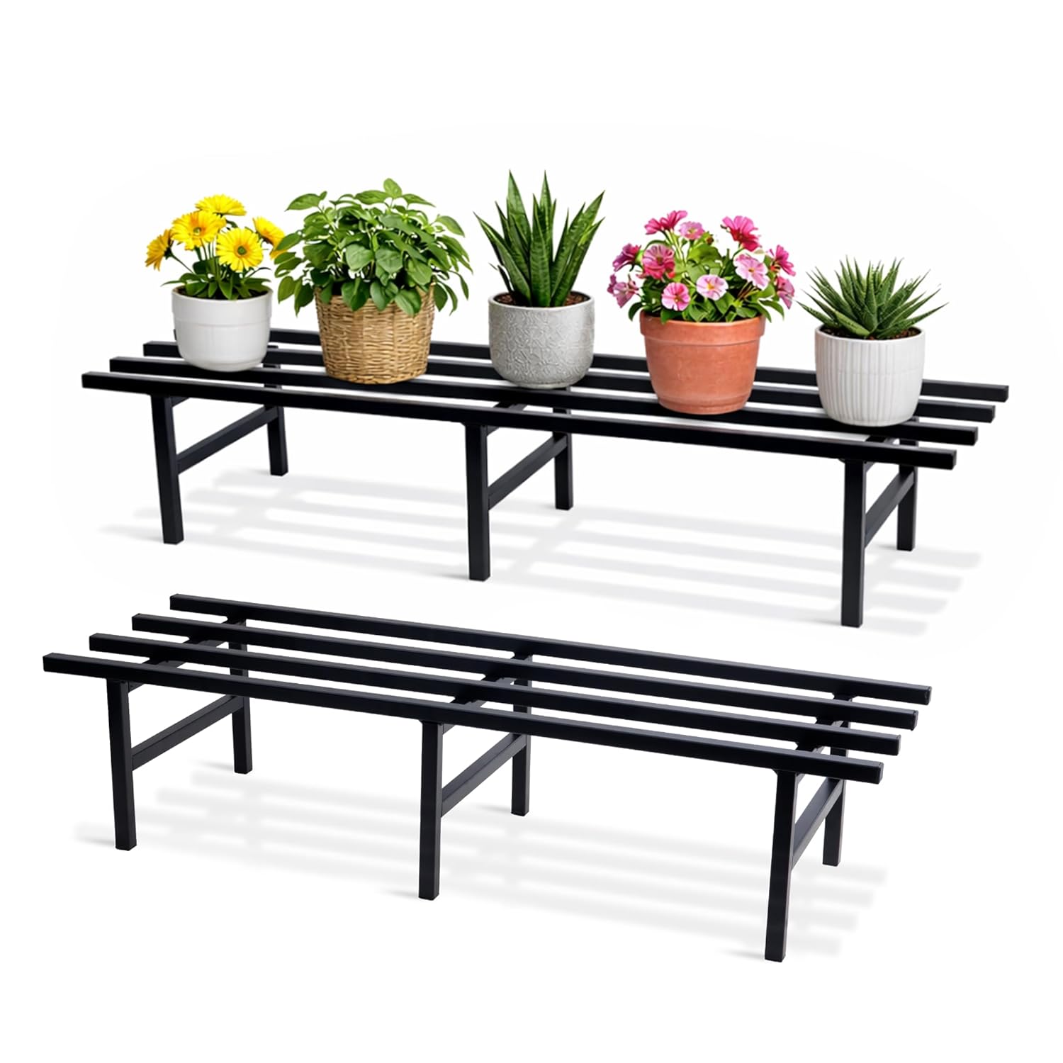 Horizontal Metal Pot Stand (Set of 2) 76x24x18 Cm | Rust-Proof Matte P ...