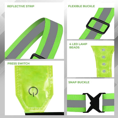 Robustt LED Reflective Vest - USB Rechargeable Running Gear Night Light up Vest Safety Gear Adjustable Elastic Night Running LED VEST