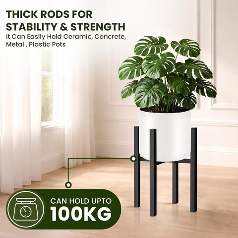 4-Leg Adjustable Metal Plant Stand (8–12 Inch Pots) | Dual Height Options | Supports Up to 100 kg | Anti-Rust Finish with Anti-Slip Base | Ideal for Outdoor and Indoor Plant Display