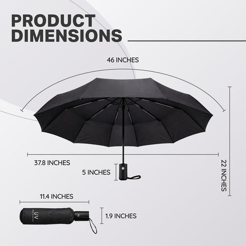 Wind Resistant Waterproof Umbrella - Black | Auto Open & Close Mechanism | Lightweight & Compact | Heavy Duty | Travel- Friendly