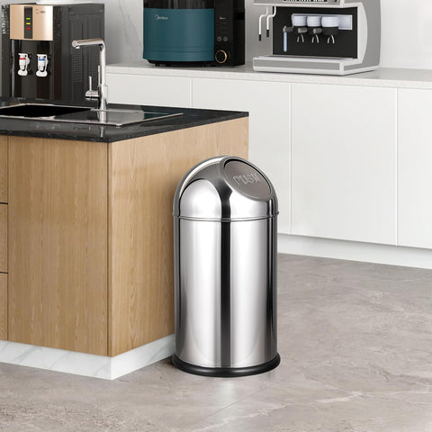 Robustt Stainless Steel Push Can Dustbin 30L | 11 (W) × 29.6 (H) In | Push Lid Trash Can for Bathroom, Kitchen, Bedroom & Office | Rustproof Steel Bin with Anti-Skid Base for Home & Commercial Use