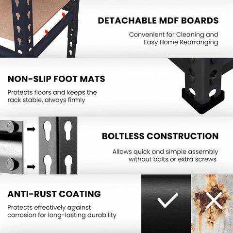 Robustt 6-Tier Multipurpose Storage Rack | Bolt-Free Assembly | Metal Stand with Thick MDF Board | 175kg Capacity Per Shelf | 72x24x12 Inch Adjustable Shelf Rack for Home, Garage & Shop