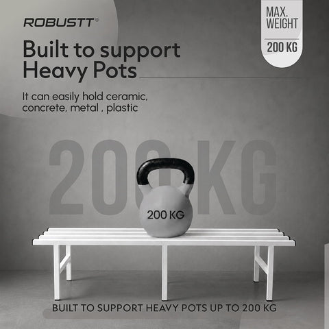 Horizontal Metal Pot Stand 76x24x18 Cm | Rust-Proof Matte Powder-Coated Pot Stand for Big Size Plants | Supports Up to 200 Kg| Ideal for Balcony, Outdoor and Indoor Plant