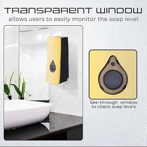 Manual Wall Mounted Liquid Soap Dispenser - Gold (200 ml) Leak-Proof, Transparent Window, Easy Installation - Ideal for Bathroom, Kitchen, Hotels, Offices