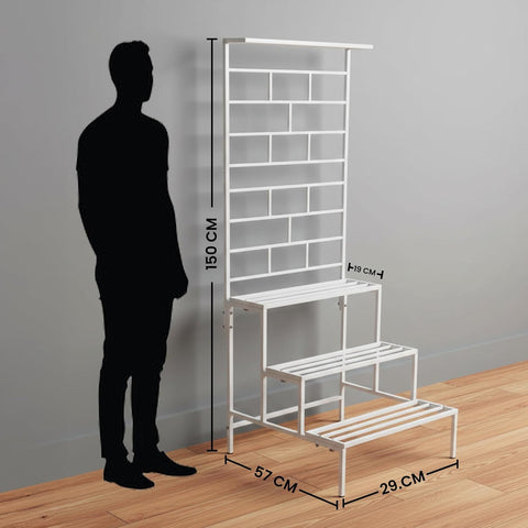 4 Tier Metal Plant Stand with Trellis & Hanging Rod | White | Heavy Duty, Rust-Resistant Plant Rack for Indoor Living Room & Outdoor Balcony