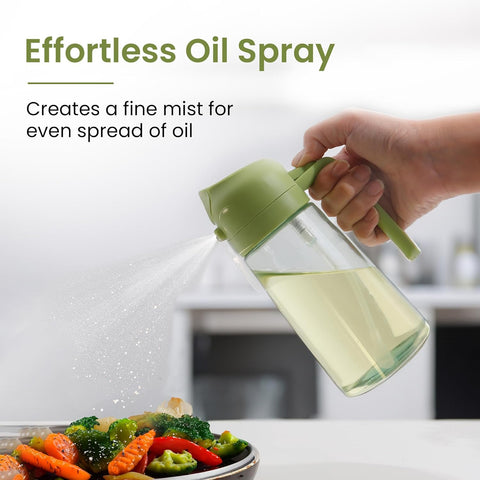 Orren Living 2-in-1 Oil Sprayer & Pourer Glass Bottle 500ML | Ergonomic Design, Leak-Proof Lid, Large Capacity, Ideal for Cooking, Grilling, and Salad Preparation for Home Kitchen