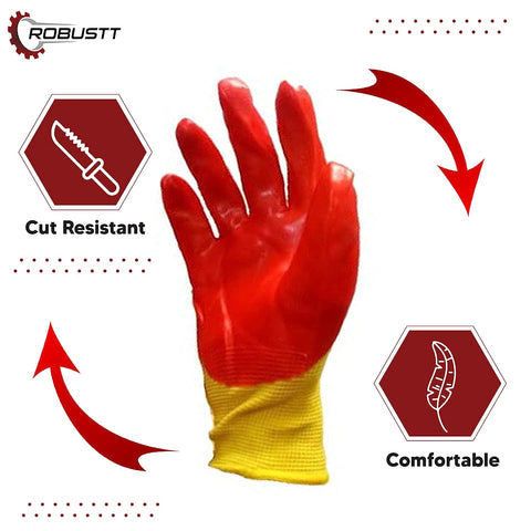 Robustt Nylon Nitrile Half Coated (Back Also) Industrial Safety Hand Gloves Anti-Cut, Cut Resistant, Heat Resistant, Industrial Use, for Finger and Hand Protection