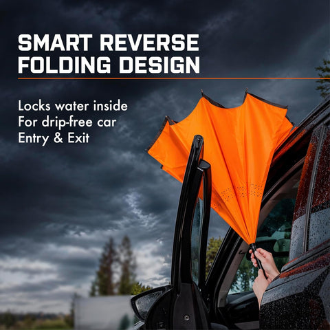 Reversible Big Size Umbrella for Rain with C Hook Handle | Manual Open/Close | Windproof Double Layer Fabric with Air Vents | 48 inch