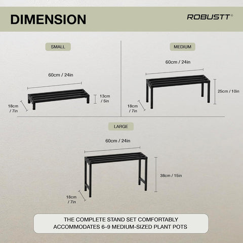 Robustt Set of 3 Metal Balcony Plant Stands for Outdoor Plants Big Size | Rustproof Matte Powder-Coated Garden Stands for Pots | Adjustable Feet | Garden Stands for Pots in Balcony & Terrace