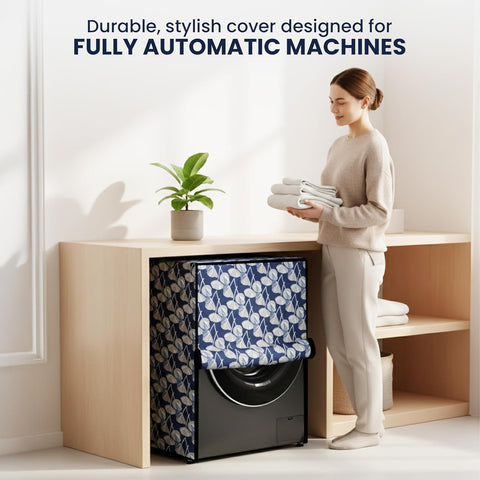 Waterproof Front Load Fully Automatic Printed Washing Machine Cover for 6 kg, 6.5 kg, 7kg & 7.5 kg (59 x 59 x 86 Cms)