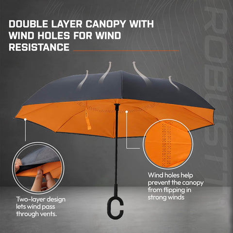 Reversible Big Size Umbrella for Rain with C Hook Handle | Manual Open/Close | Windproof Double Layer Fabric with Air Vents | 48 inch