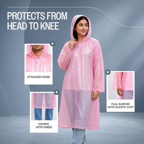 Robustt Disposable Rain Card for Unisex | Pocket Raincoat for Travel | Waterproof Disposable Raincoat with Hood | Universal Fit Knee Length Raincoat for Men & Women | Pack of 10
