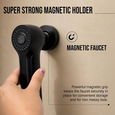 Hand Faucet for Toilet with Magnetic Holder | 2 Flow Modes | Health Faucet Gun Only with One-Touch Button, Built-In Aerator & Anti-Rust ABS | Jet Spray for Toilet Cleaning, Pet & Hair Washing