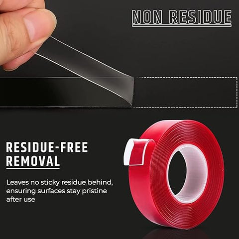 Robustt Strong Acrylic Adhesive Clear Double Sided Tape Heavy duty Mounting Tape | Heat Resistant Double-sided Transparent Clear Adhesive Tape - Red