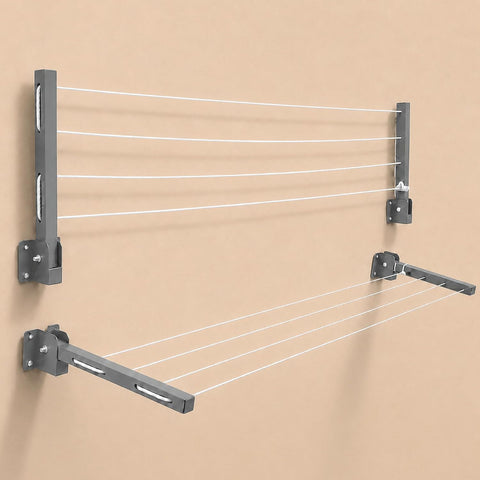 Wall Mounted Clothes Drying Stand | Heavy-Duty Foldable Powder Coated Metal Arms Cloth Dryer Rack | Space Saving Laundry Hanger for Balcony, Bathroom, Terrace