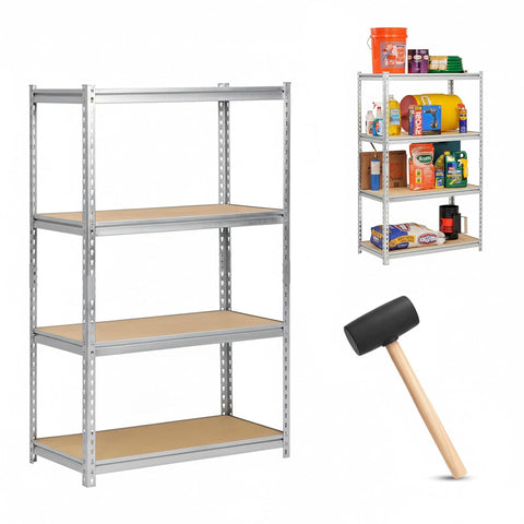 Robustt 4-Tier Multipurpose Storage Rack | Bolt-Free Assembly | Galvanized Metal | Thick MDF Board | 175kg Capacity Per Shelf | 54 x 24 x 12 Inches Adjustable Shelf Rack for Home, Garage & Shop | Black