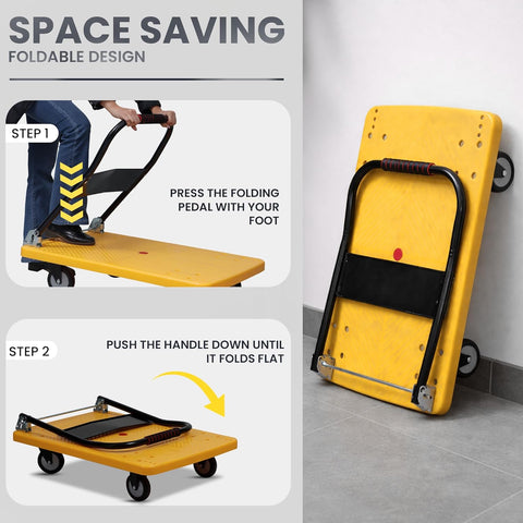 Yellow Foldable Platform Trolley with foldable design