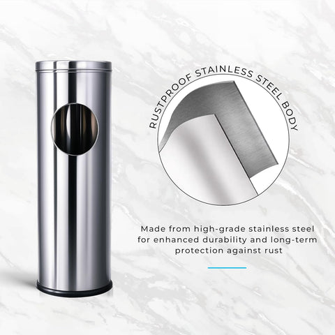 Stainless Steel Ash Tray Dustbin | Dual-Purpose Ash Can with Removable Ashtray & Anti-Skid Base | Corrosion-Resistant Trash Bin for Kitchen, Bathroom & Commercial Use