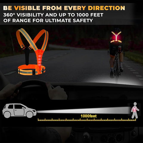 Robustt LED Reflective Vest - USB Rechargeable Running Gear Night Light up Vest Safety Gear Adjustable Elastic Night Running LED VEST