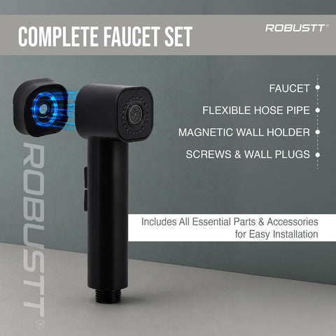 Hand Faucet for Toilet with Magnetic Holder & 2 Flow Modes | Health Faucet Gun Only with One-Touch Button, Built-In Aerator & Anti-Rust ABS | Jet Spray for Toilet Cleaning, Pet & Hair Washing
