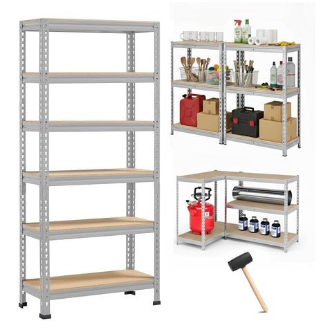 Robustt 6-Tier Multipurpose Storage Rack | Bolt-Free Assembly | Metal Stand with Thick MDF Board | 175kg Capacity Per Shelf | 72x24x12 Inch Adjustable Shelf Rack for Home, Garage & Shop
