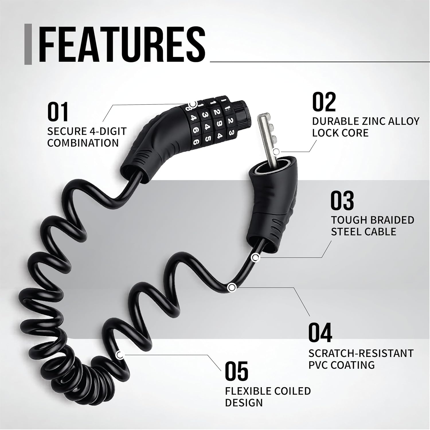 Features of Cable Lock for Bicycle & Helmet 