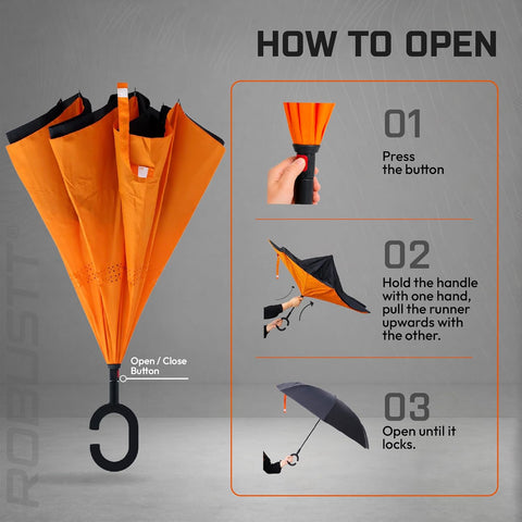 Reversible Big Size Umbrella for Rain with C Hook Handle | Manual Open/Close | Windproof Double Layer Fabric with Air Vents | 48 inch
