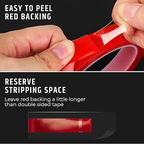 Robustt Strong Acrylic Adhesive Clear Double Sided Tape Heavy duty Mounting Tape | Heat Resistant Double-sided Transparent Clear Adhesive Tape - Red