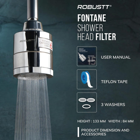 Fontane Shower Filter With Showerhead | 3.3” Diameter | 15 Stage Hard Water Softener For Shower And Home | Reduces Hair Fall & Skin Dryness | Removes Chlorine, Impurities & Bad Odor