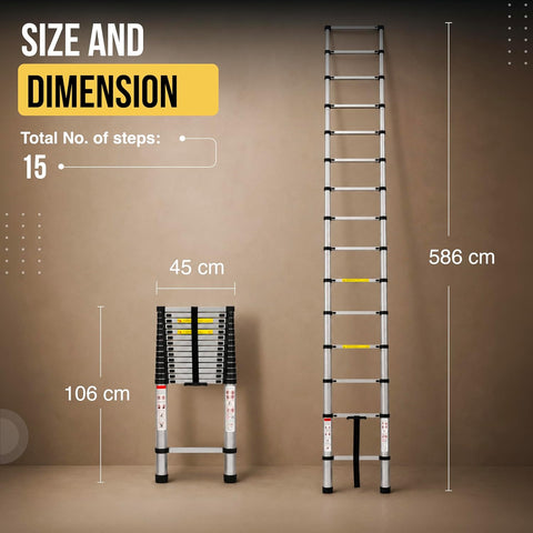 Telescopic Folding Ladder | 150 kg Load Capacity | Portable Ladder for Home, Construction and Outdoor Use | 2 Years Warranty
