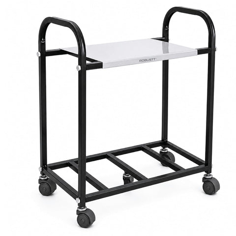 2-Tier Metal UPS Inverter Trolley for Home | Heavy-Duty Inverter Battery Stand | 100 kg Load Capacity | 5 Plastic 360° Swivel Wheels | Black