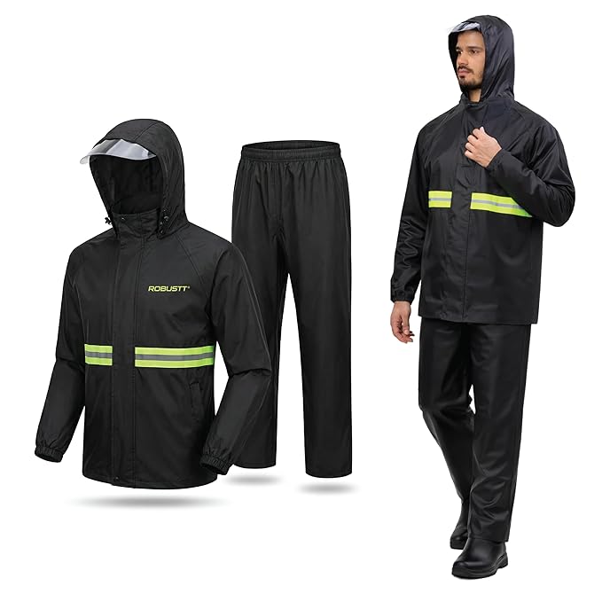 Black Rain Jacket And Pants Set With Carry Bag