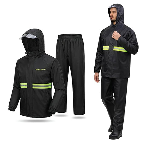 Black Rain Jacket And Pants Set With Carry Bag