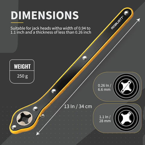 Labor Saving 13 Inch Car Jack Ratchet Wrench| 360° Forward & Reverse Knob| Conversion Head Included | Curve Handle Car Lift Tool For Scissors Jack | Heat-Treated Steel Ratchet Lug Wrench