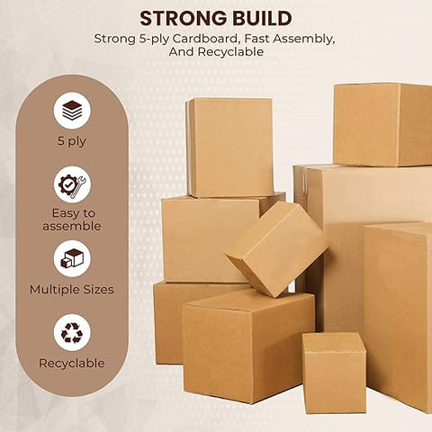 Robustt 5 Ply 18"X12"X12" Cardboard Boxes for Packaging (Pack of 6) | Brown Corrugated Box for Packing | Shipping | Home Shifting | Parcel | Courier Packing box | Large Carton Box