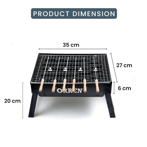 Orren Living Portable and Foldable Standing Barbeque Grill Set with 12 Skewers for Home, Picnic,Outdoor Camping,Travelling,Charcoal BBQ Tandoor Grill Set, Black