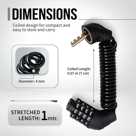 Dimensions of Cable Lock for Bicycle & Helmet 