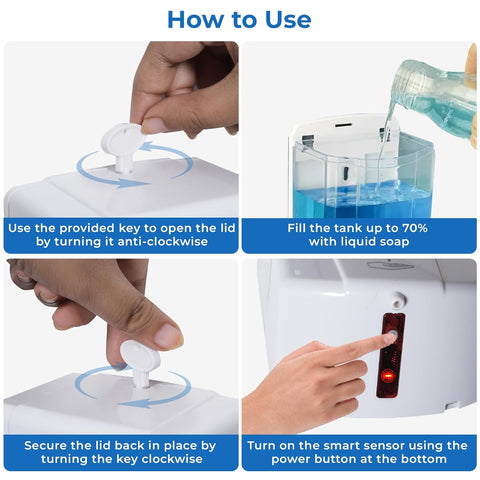 Automatic Wall Mounted Liquid Soap Dispenser 700 Ml | with Adhesive Hooks | Easy Installation for Bathroom & Kitchen - Durable ABS Material, Sleek Design