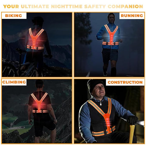 Robustt LED Reflective Vest - USB Rechargeable Running Gear Night Light up Vest Safety Gear Adjustable Elastic Night Running LED VEST