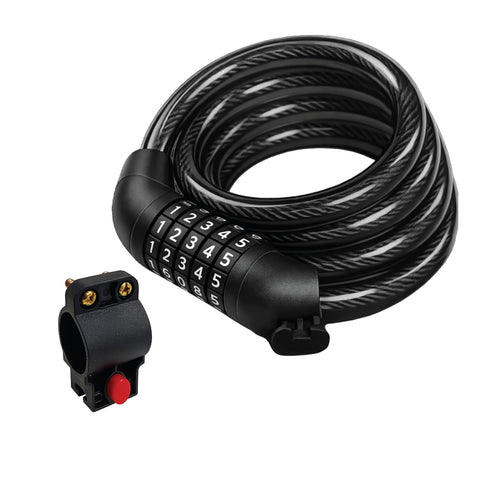 5 Digit Resettable Combination Lock with Mounting Bracket | 1.2m Long, 10mm Thick Cut-Resistant Braided Steel with PVC Coating | Keyless Number Lock for Cycle, Bike, Helmet & Gate