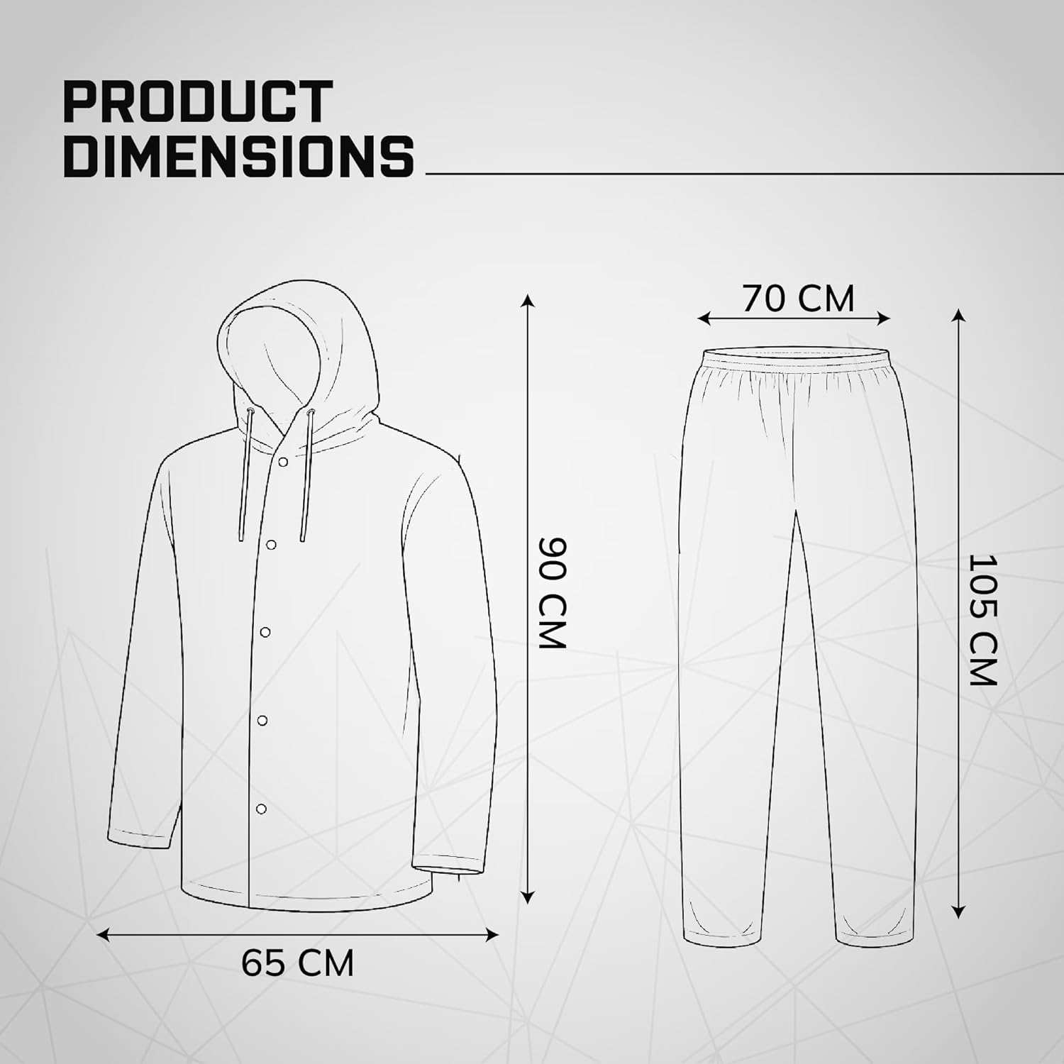 Dimensions of Unisex EVA Rainsuit Jacket & Pant Set