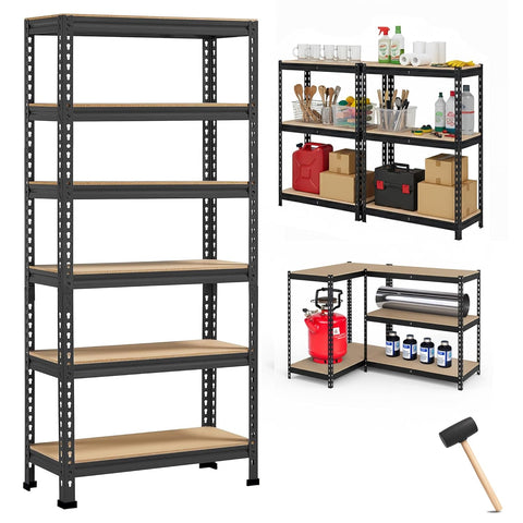Robustt 6-Tier Multipurpose Storage Rack | Bolt-Free Assembly | Metal Stand with Thick MDF Board | 175kg Capacity Per Shelf | 72x24x12 Inch Adjustable Shelf Rack for Home, Garage & Shop