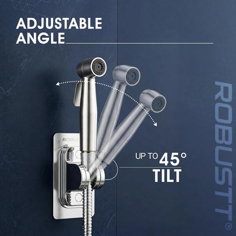 Self Adhesive Jet Spray & Hand Shower Holder For Bathroom (Silver) | Chrome Finish ABS Faucet Holder With 45° Tilt | No Drill Easy To Install Wall Mount | Water Resistant & Durable