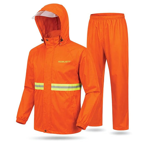 Orange Rain Jacket And Pants Set with reflective strips